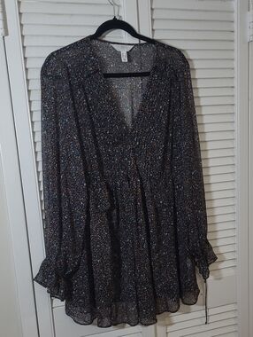 Addition Elle Sheer Floral Peasant Blouse in Black and Brown